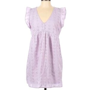 NWT Crystal Sky lilac purple eyelet ruffle sleeve vneck mini dress with lining